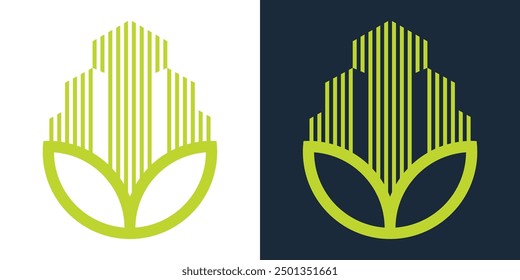 building combine with leaf  Vector Style Creative Modern Abstract template