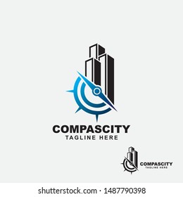 building with compass symbol logo design