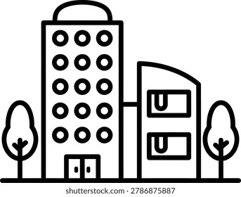 Building Complex and Trees Icon for Urban Landscape and Property
