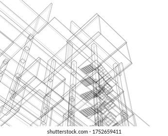 
abstrakte Gebäudearchitektur 3D-Illustration