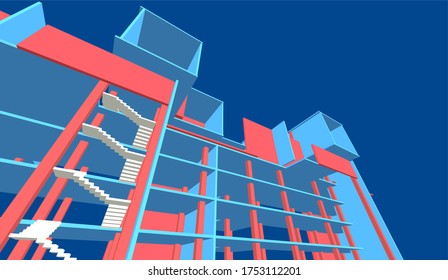 concepto de construcción arquitectura abstracta 3d ilustración