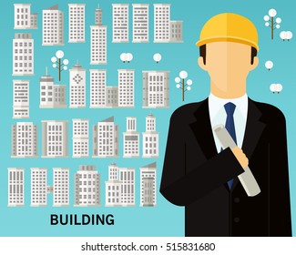 building concept background. Flat icons.