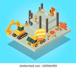 Building concept banner. Isometric banner of building vector concept for web, giftcard and postcard