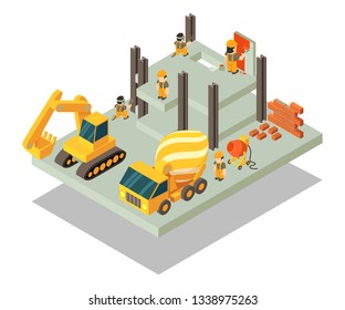 Building concept banner. Isometric banner of building vector concept for web, giftcard and postcard