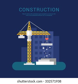 Building Concept. Crane. Vector Illustration in Flat Design Style for Web Banners or Promotional Materials