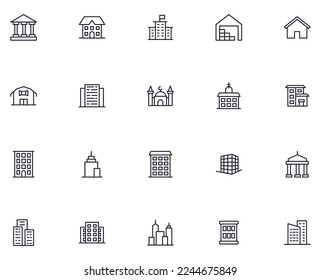 Building concept. Building line icon set. Collection of vector signs in trendy flat style for web sites, internet shops and stores, books and flyers. Premium quality icon isolated on white background 