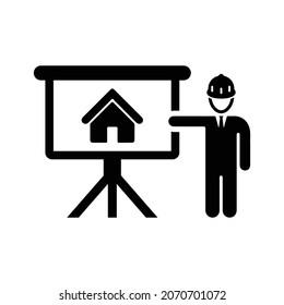 Building, concept, presentation icon. Black vector graphics.
