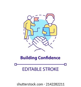 Building confidence concept icon. Increase motivation of candidate. HR skills abstract idea thin line illustration. Isolated outline drawing. Editable stroke. Arial, Myriad Pro-Bold fonts used
