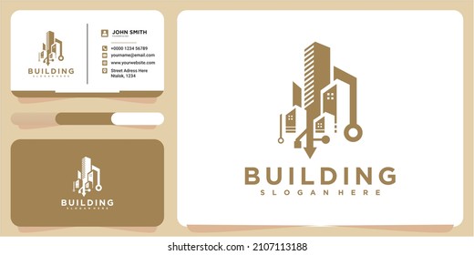 Concepto de diseño del logotipo de Conexiones de construcción. plantilla de diseño de logotipo de red de construcción con tarjeta de visita