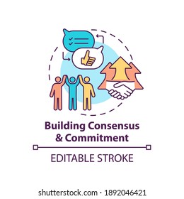 Building Consensus And Commitment Concept Icon. Business Consulting Stage Idea Thin Line Illustration. Creating Culture And Behaviours. Vector Isolated Outline RGB Color Drawing. Editable Stroke