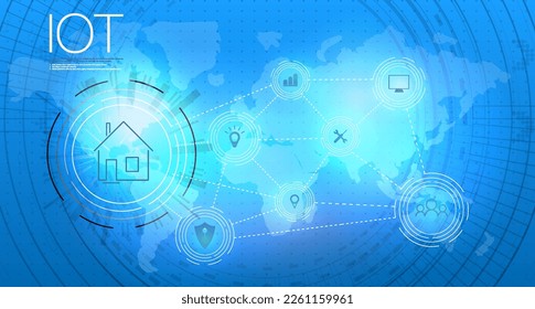 El edificio consta de números y está conectado por íconos de dispositivos inteligentes domésticos. Sistema inteligente de administración del hogar. Tecnología Smart Home. 
