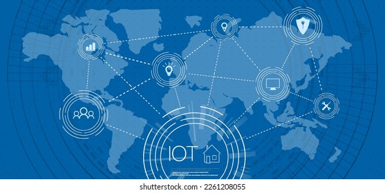 The building consists of numbers and is connected by icons of household smart devices. Intelligent home management system. Smart Home technology. 