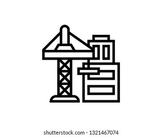 Building, constructing linear icon. Thin line illustration. Tower crane. Contour symbol. Vector isolated outline drawing. Editable stroke - Vector
