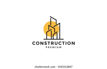 building construction architect with sunset logo symbol icon vector graphic design illustration