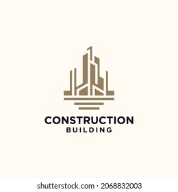 Building construction business logo in brown color. geometric line logo. real estate logo template vector icon design