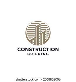 Building construction business logo in brown color. geometric line logo. real estate logo template vector icon design