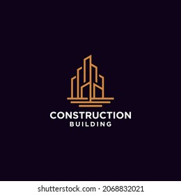 Building construction business logo in brown color. geometric line logo. real estate logo template vector icon design