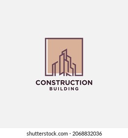 Building construction business logo in brown color. geometric line logo. real estate logo template vector icon design
