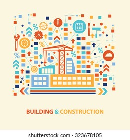 Building and construction concept design on old background,clean vector