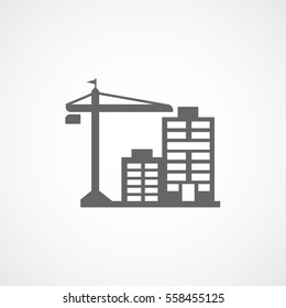 Building Construction Crane And Apartment House Flat Icon On White Background