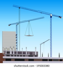 Building construction with crane in the city