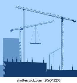 Building construction with crane in the city