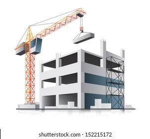 Building construction with crane in the city on white background 