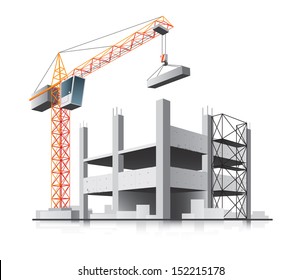 Building construction with crane in the city on white background 