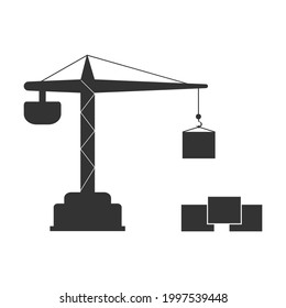 Building Construction Crane Line with boxes. Tower crane vector illustration