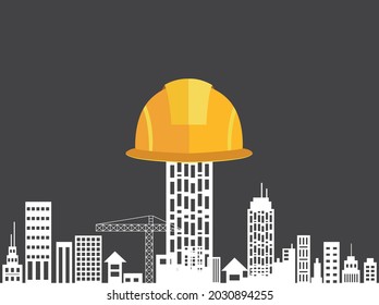 building, construction, and design concept. vector building and labor yellow cap with isolated on black background