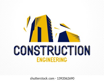 Building construction design element vector logo or icon, real estate realty theme, office building.
