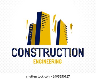 Building construction design element vector logo or icon, real estate realty theme, office building.
