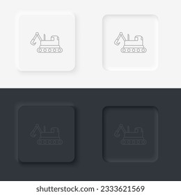 building, construction, excavator, neumorphic style button.