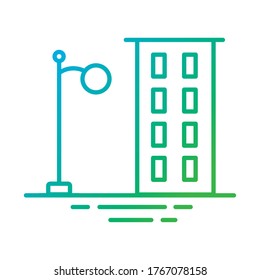 building construction facade with lamp city gradient style icon vector illustration design