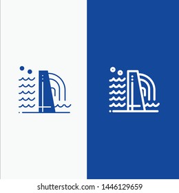 Building, Construction, Factory, Industry Line and Glyph Solid icon Blue banner Line and Glyph Solid icon Blue banner