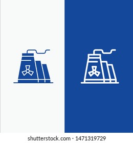 Building, Construction, Factory, Industry Line and Glyph Solid icon Blue banner Line and Glyph Solid icon Blue banner. Vector Icon Template background