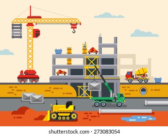 Building Construction Flat Design Vector Concept Illustration. Concept Vector Illustration in flat style design. Real estate concept illustration.