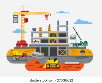 Building Construction Flat Design Vector Concept Illustration. Concept Vector Illustration in flat style design. Real estate concept illustration.