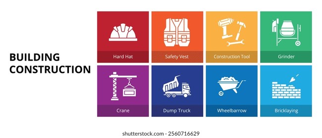 Building Construction Glyph Solid Banner Web Icon Set Vector Illustration
