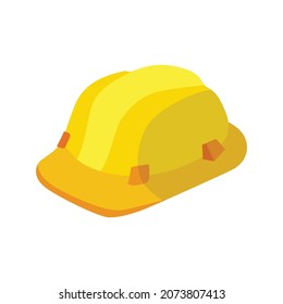 building construction helmet or project helmet in a bright yellow color. A flat design illustration