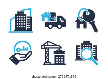Building Construction and Home Moving Services icon set. Solid glyph series icons