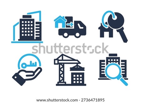 Building Construction and Home Moving Services icon set. Solid glyph series icons