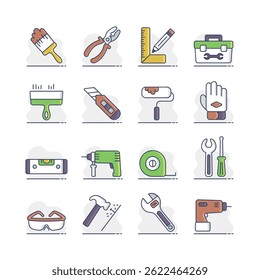 Building, construction and home repair tools icons. Graph symbol for your web site design, logo, app, UI. Vector illustration, EPS10.