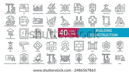 Building Construction icon collection set with Maintenance Planning, Sustainable Construction, Prefabrication, Construction Management Software, Quality Control
