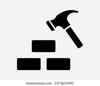 Building Construction Icon Hammer Brick Bricks Build Construct Repair Renovate Remodel Demolish Black White Shape Line Outline Sign Symbol EPS Vector