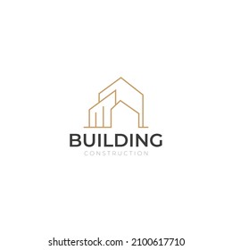 Building Construction icon logo for architecture company. Real estate icon logo design in line art style.