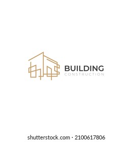 Building Construction icon logo for architecture company. Real estate icon logo design in line art style.