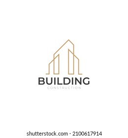 Building Construction icon logo for architecture company. Real estate icon logo design in line art style.