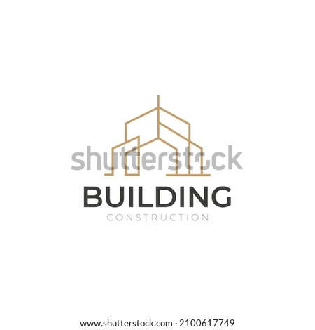 Building Construction icon logo for architecture company. Real estate icon logo design in line art style.