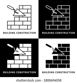 Building Construction Icon Logo Line and Flat Solid. Reconstruction Wall Symbol Vector Glyph Design